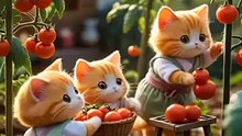 Des chatons ramassent des tomates