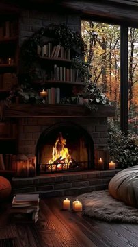 Autumn's Warm Embrace, Crackling Flames, Rich Textures, and Nature's Vibrant Colors in Perfect Harmony.