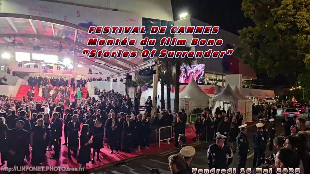 Les stars sur les marches du festival de cannes le 16mai 2025 pour le film Bono Stories Of Surrender avec U2 - Bono, The Edge Kristen Stewart Sean Pen