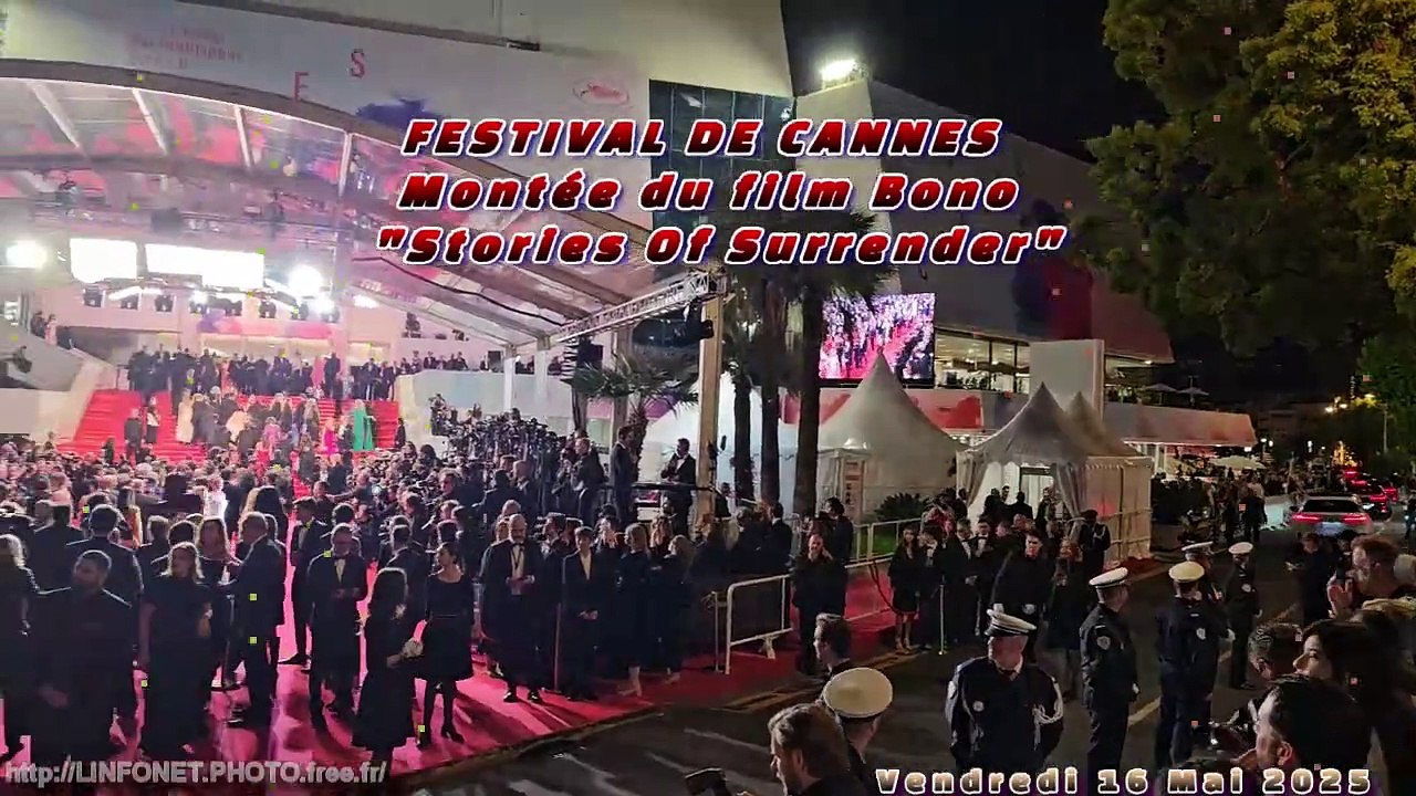 Les stars sur les marches du festival de cannes le 16mai 2025 pour le film Bono Stories Of Surrender avec U2 - Bono, The Edge Kristen Stewart Sean Pen