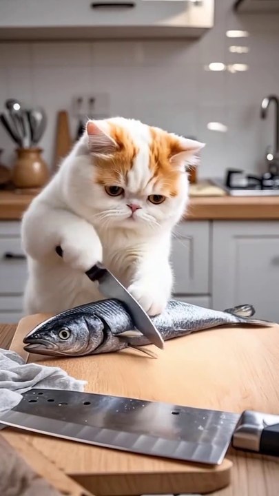 Cat 🐈 cooking 🍳 fish 🐟🤣🤣🤣