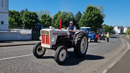 Tractors leaving from Connor Presbyterian Church on the annual Ferniskey LOL 115 tractor run