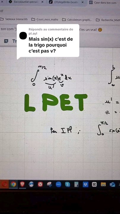Réponse à une question sur l'intégration par partie avec la méthode LPET.#integration #integrales #bacmaths #terminales