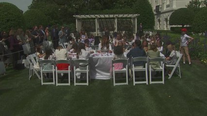 Melania Trump’s touching moment decorating flags with kids at Take Our Sons and Daughters to Work Day