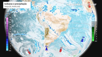 Previsão de Pressão, Nebulosidade e Chuva até Quinta-Feira (22)