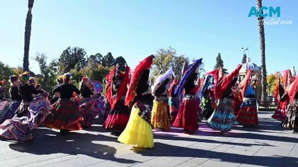 Global Caravan Tribal Bellydance perform a Frida Kahlo inspired flash mob in Rosalind Park