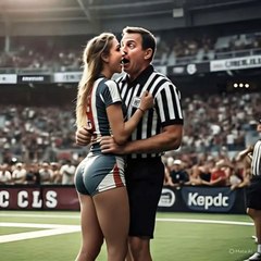 A beautiful athlete getting cozy with the referee