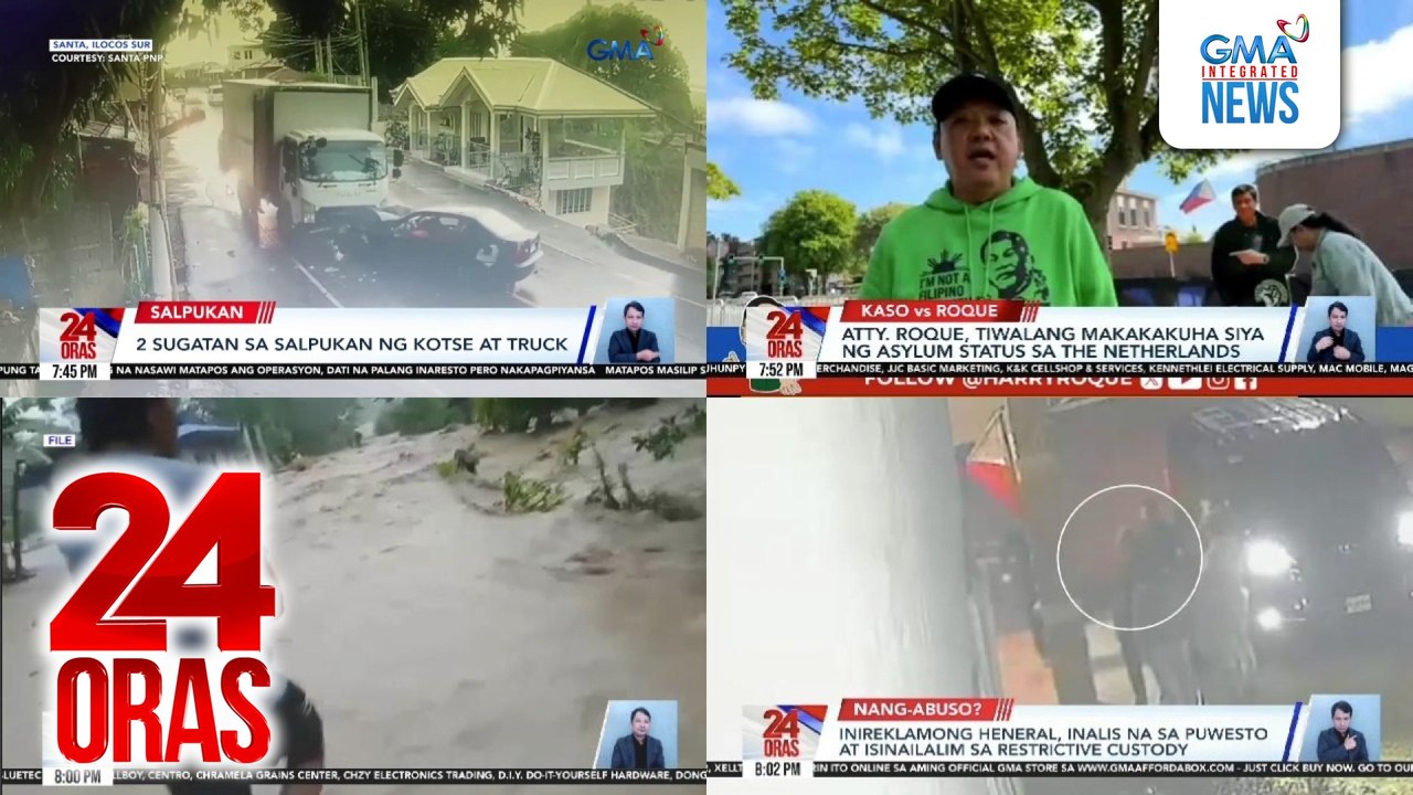 24 Oras: (Part 4) 2 sugatan sa salpukan ng kotse at truck; mahigit 1,000 pamilya sa Mindanao, inilikas dahil sa mga pagbahang dulot ng ITCZ; two-star general, inireklamo ng rape through sexual assault at attempted rape through sexual assault ng..., atbp.