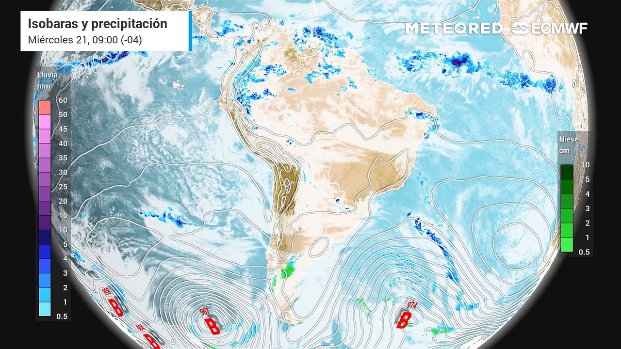 Isobaras y precipitación Miercoles 21 de mayo