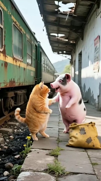 A cat and a pig's Friendship 😂 | Funny Short Video