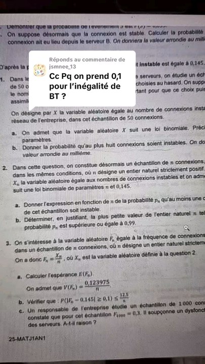 Question sur l'inégalité de Bienaymé Tchebychev.#proba #bac2025 #terminale #bienaymétchebychev