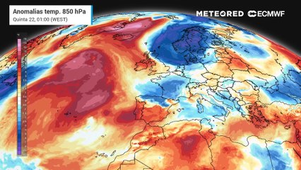 A anomalia positiva de temperatura estende-se da Península Ibérica às Ilhas Britânicas