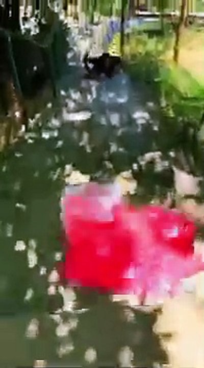 Rolling colorfull bottle on the stair
