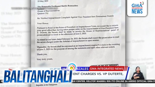 Pag-convene ng senate impeachment court na lilitis kay VP Duterte, itinakda ni Senate President Escudero sa June 3 | Balitanghali
