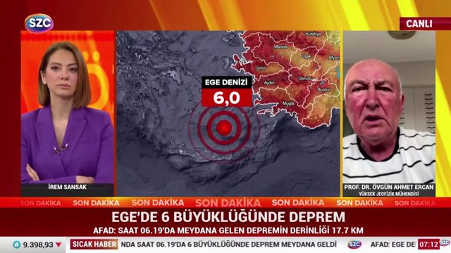 Ege'de 6 Büyüklüğünde deprem! Ahmet Ercan Sözcü TV'de değerlendirdi