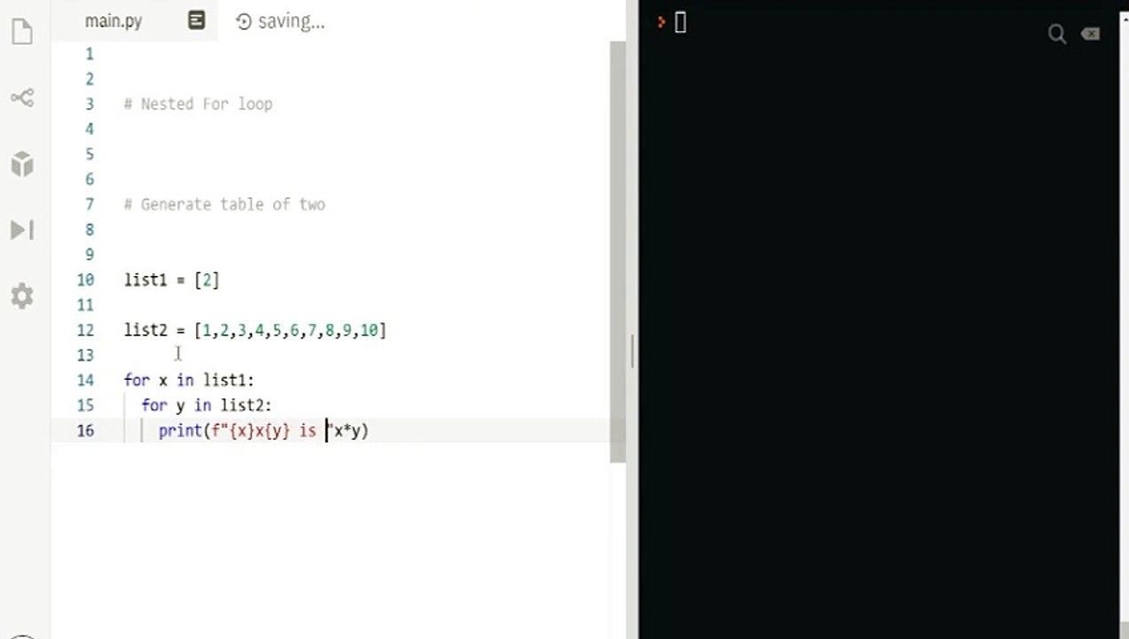 Lecture 55: Learn to Generate a table of two in Python