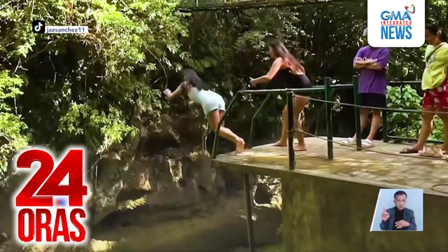 Babaeng nag-cliff jumping sa Albay, namali ng bagsak sa tubig kaya nagtamo ng mga galos at pasa | 24 Oras