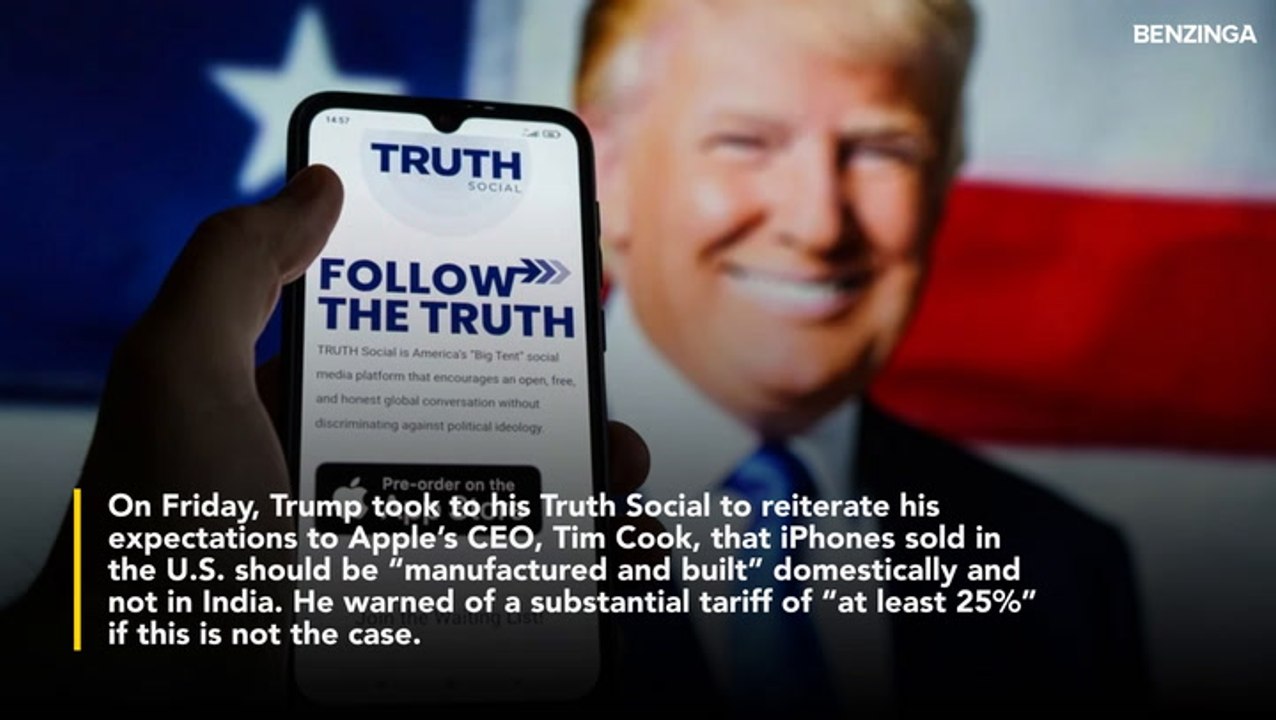Trump Threatens Tim Cook To Manufacture IPhones In US Or Face 'At Least 25%' Tariffs- AAPL Stock Slides Over 3% In Premarket