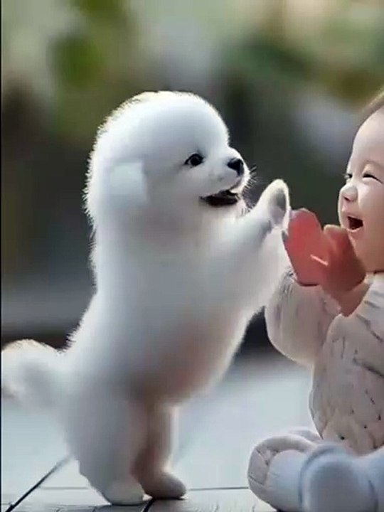 Puppy and kid making fun, #puppy, #kid
