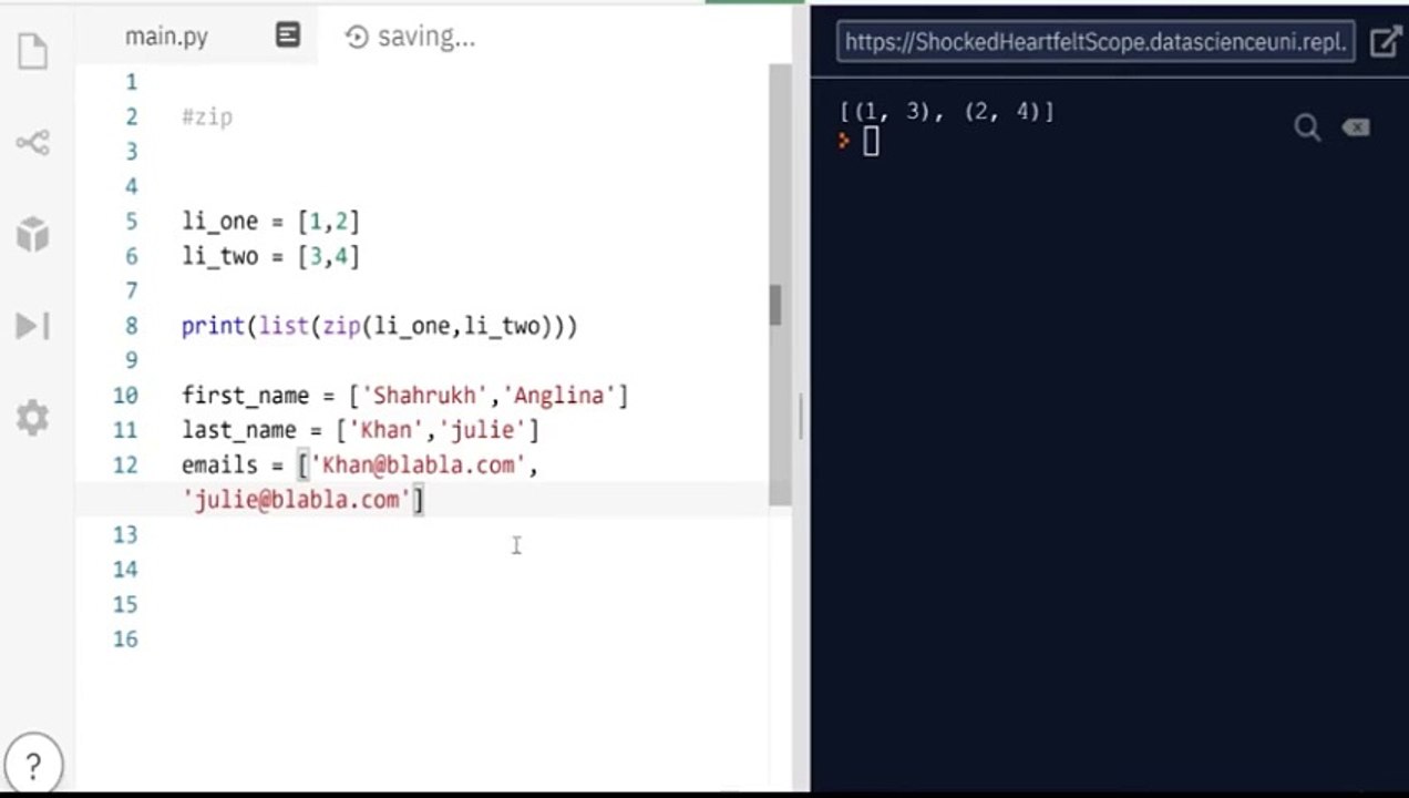 Lecture 76: Python has Special Function Zip