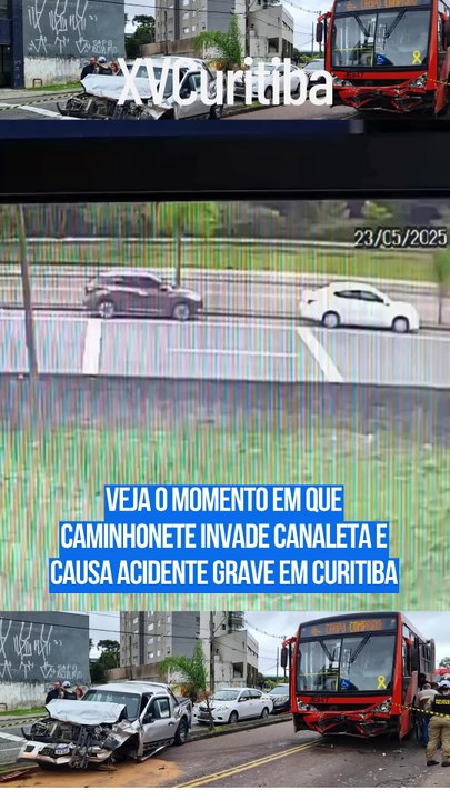 Veja o momento em que caminhonete invade canaleta e causa acidente grave em Curitiba