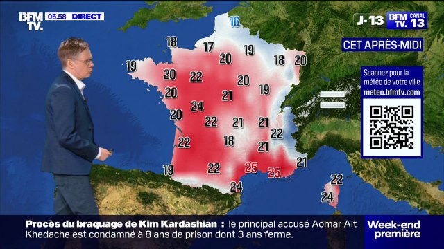 La France coupée en deux, avec de la pluie et des nuages au Nord et du soleil dans le Sud, avec des températures comprises entre 16°C et 25°C... La météo de ce samedi 24 mai