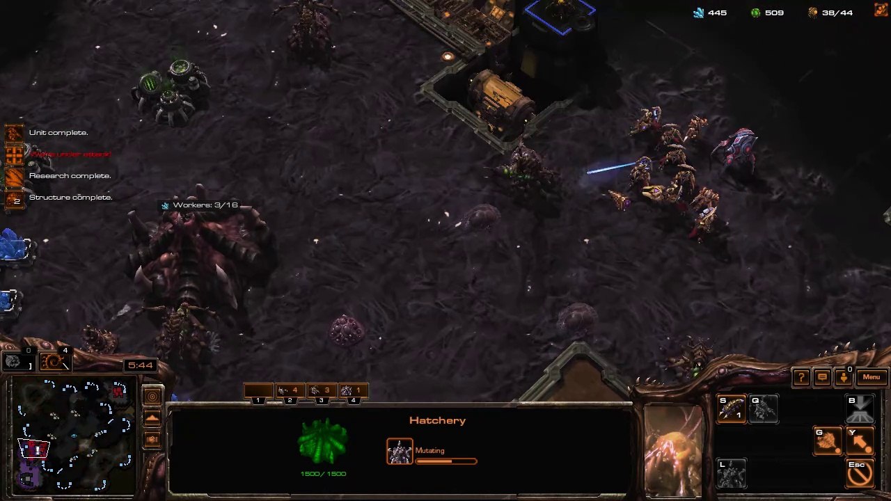 [SC2]No.0387--Great ZERG Player vs Hard-Level PROTOSS A.I, LOSS[Lost to A.I's Counter-Attack].CUT.01'39-17'54