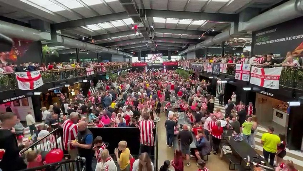Blades fans at Box Park fan park ahead of the play-off final at Wembley