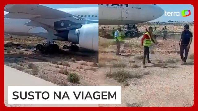 Avião sai da pista durante decolagem e fica preso em terra na Líbia