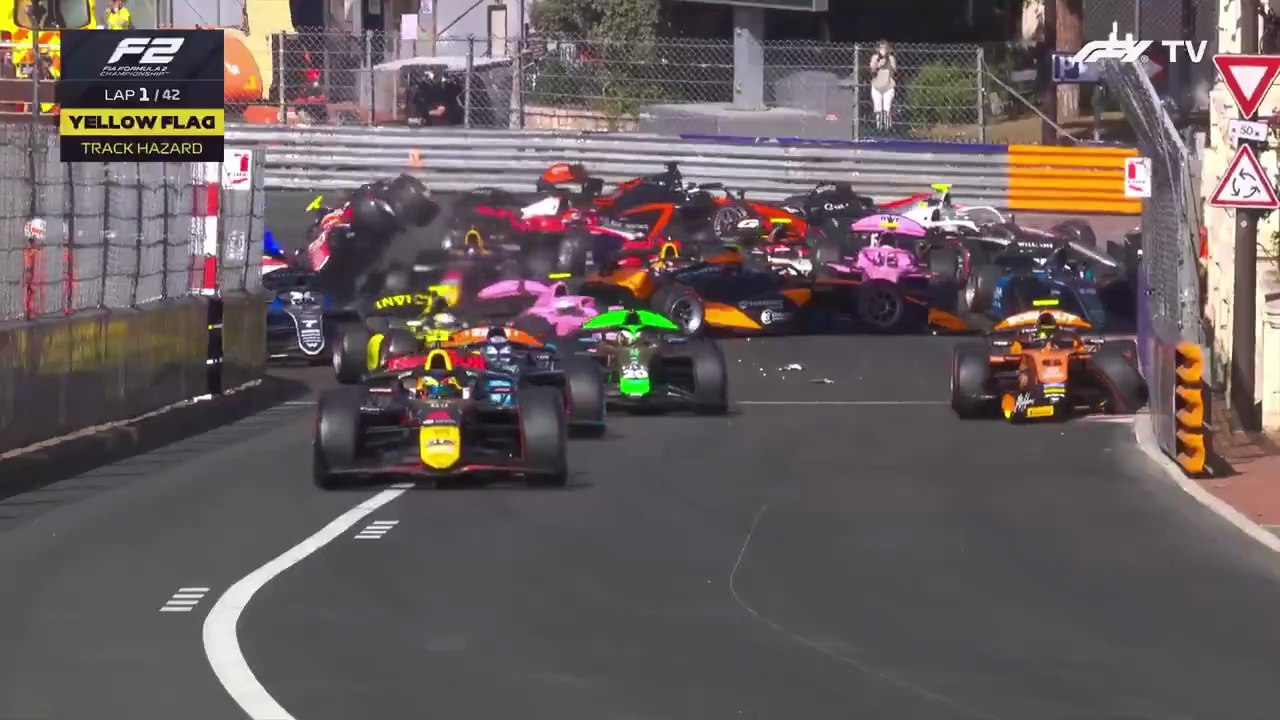 F2 2025 Monaco Feature Race Start Massive Pile Up
