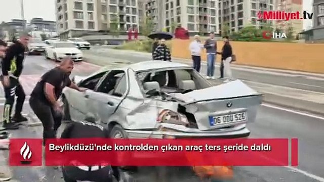 Beylikdüzü'nde feci kaza! Önce ters şeride daldı, ardından 2 araca çarptı
