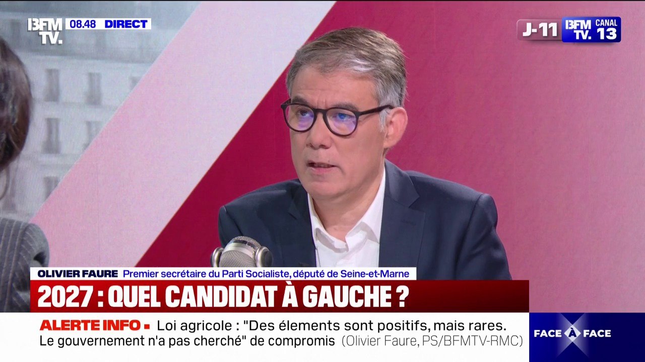Présidentielle 2027: "Je suis prêt à un candidat commun dans un périmètre qui va de François Ruffin à Raphaël Glucksmann", affirme Olivier Faure (PS)