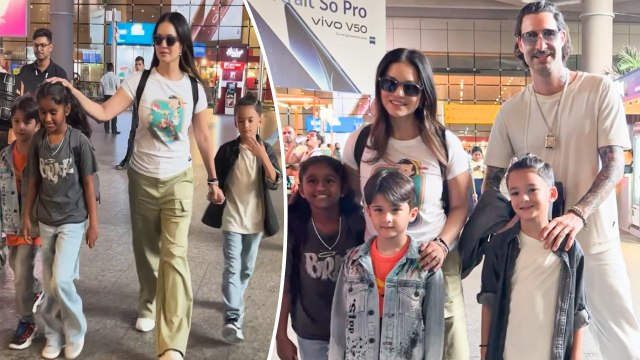 Sunny Leone Gets Clicked With Her Hubbie Daniel Webber & Cute Kids | Mumbai Airport