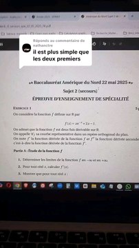 Mon avis sur le sujet 2 de secours tombé en Amérique du Nord à la place du sujet prévu initialement.#terminale #bacmaths #bac2025 #bac #spemaths #sujetbac