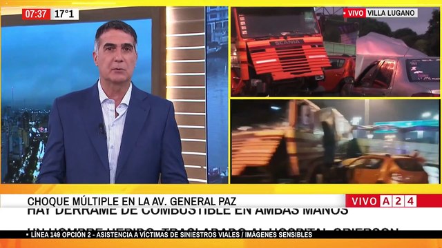 Brutal choque en la General Paz: un camión perdió el control, se cruzó de mano e impactó contra dos autos