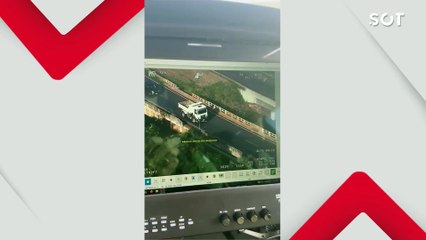 Perseguição policial termina com um ferido após caminhão furtado ser localizado por helicóptero da PM