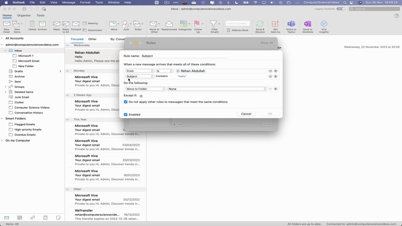 How to CREATE a Rule w/ Subject on Microsoft Outlook Using a Mac Computer - Basic Tutorial | New