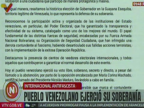 Comunicado | Internacional Antifascista felicita a Venezuela por su compromiso con la democracia