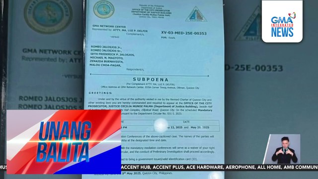 Ilang opisyal ng GMA Network, Inc. at TAPE Inc., pinadadalo sa mediation conference ng Quezon City Prosecutor's Office | Unang Balita