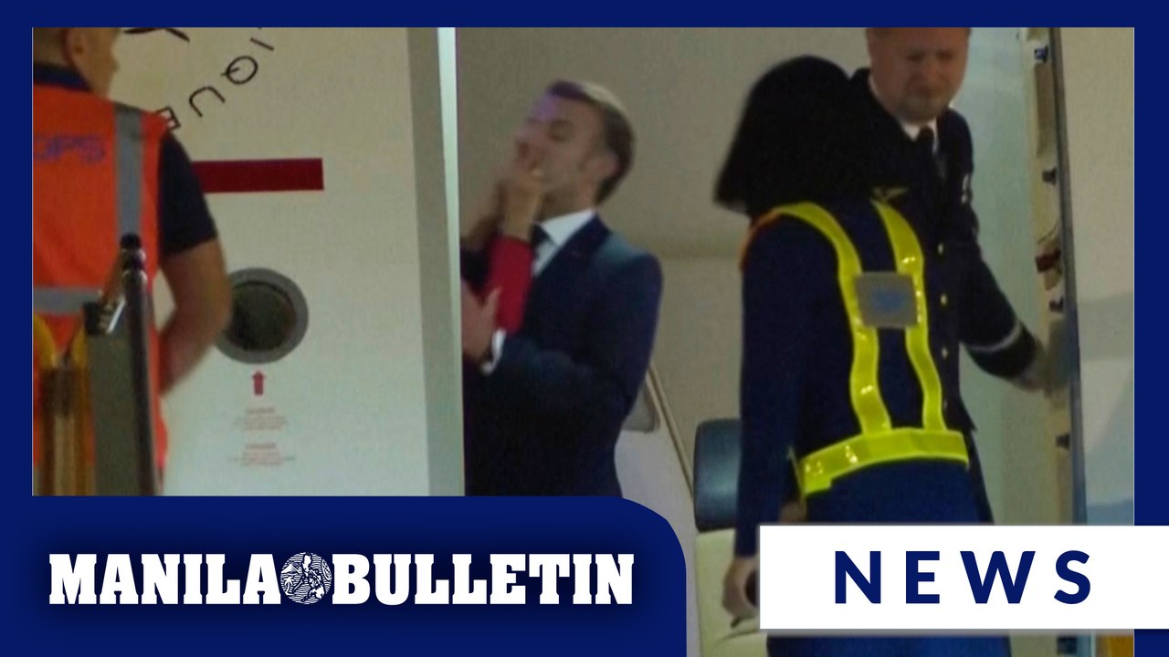 France's first lady seems to push her husband as they land in Vietnam