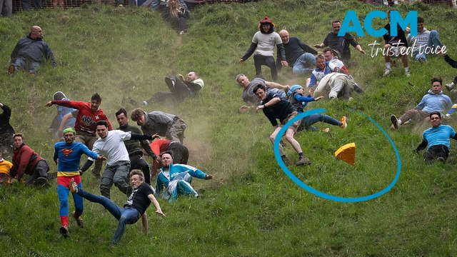 Cheesy chaos: daredevils hurl downhill in wild UK cheese rolling race