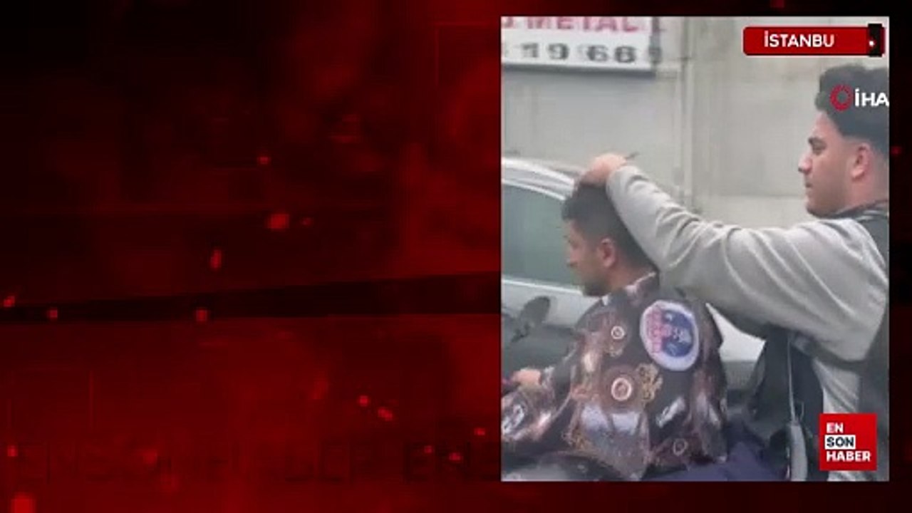 Sultangazi'de seyir halindeki motosiklet üzerinde tıraş