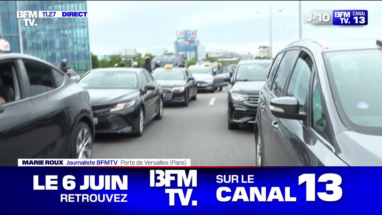 Colère des taxis: des chauffeurs bloquent le périphérique parisien entre la Porte de Versailles et la Porte d'Auteuil