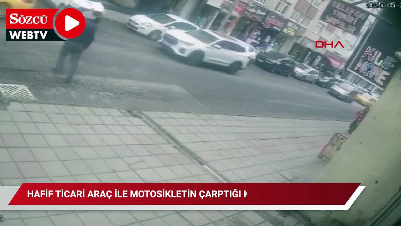 Hafif ticari araç ile motosikletin çarptığı kaza kamerada