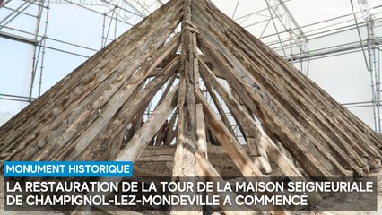 Début des travaux de restauration de la tour de la maison seigneuriale de Champignol-lez-Mondeville