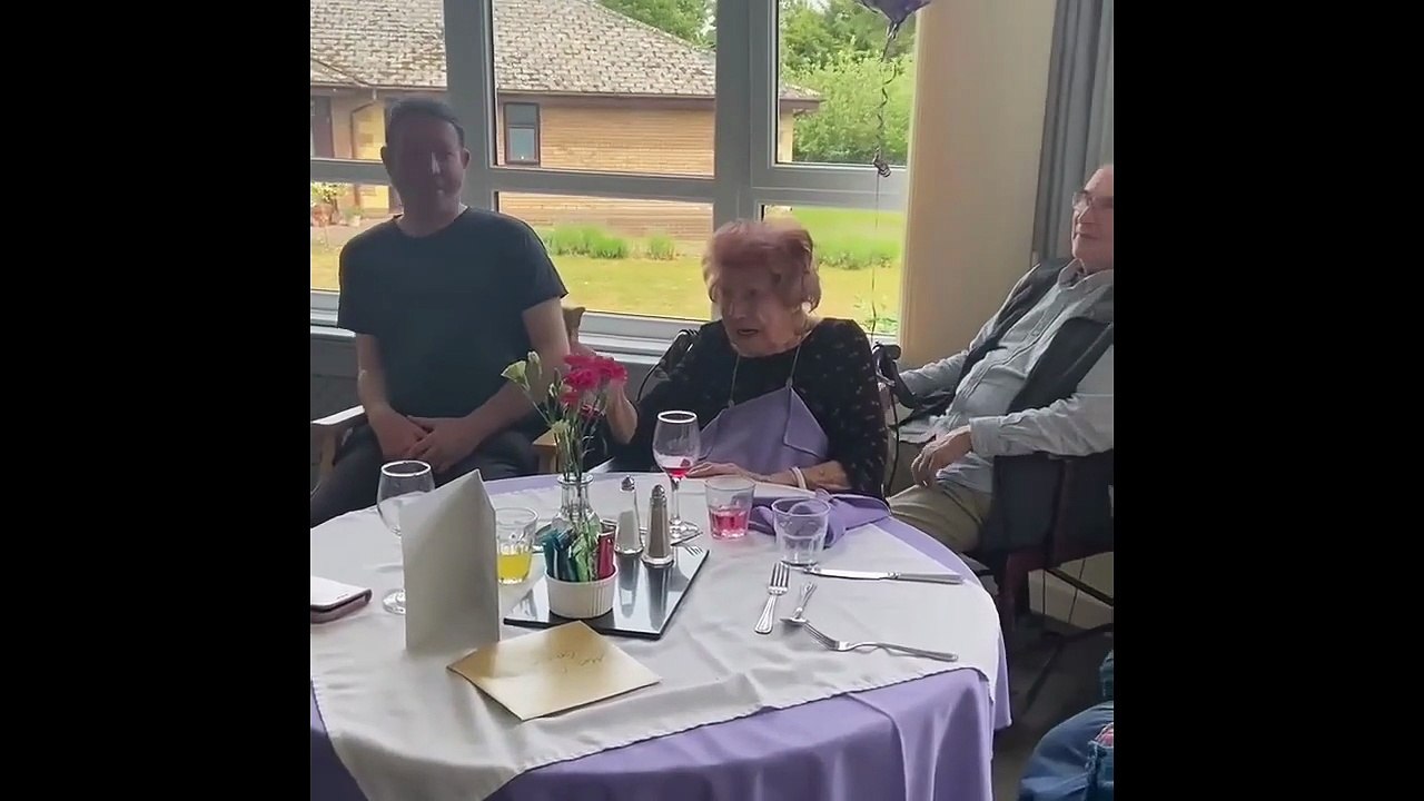 Family and Northampton care home staff sing happy birthday to Beryl Green on her 100th birthday