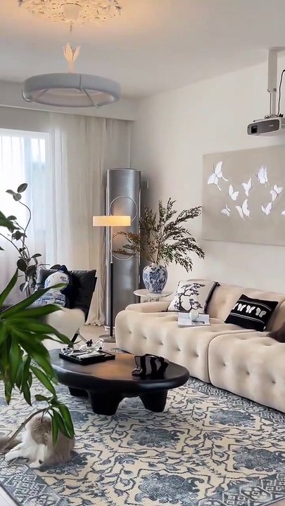 Blue and white porcelain with living and dining room