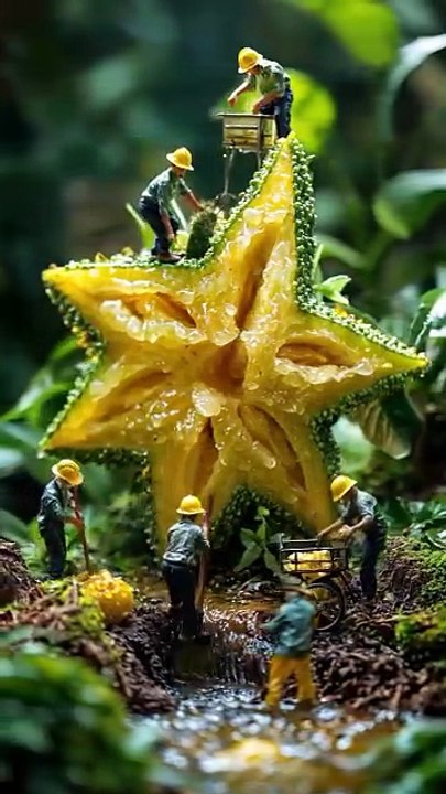 Little People - Harvesting Fruits⭐ Pt.4__Ever wondered what it takes to harvest giant fruits_ Watch as little workers use epic machines and tools to slice(