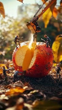Little People - Harvesting Fruits🍎 Pt.3__Ever wondered what it takes to harvest giant fruits_ Watch as little workers use epic machines and tools to slic(