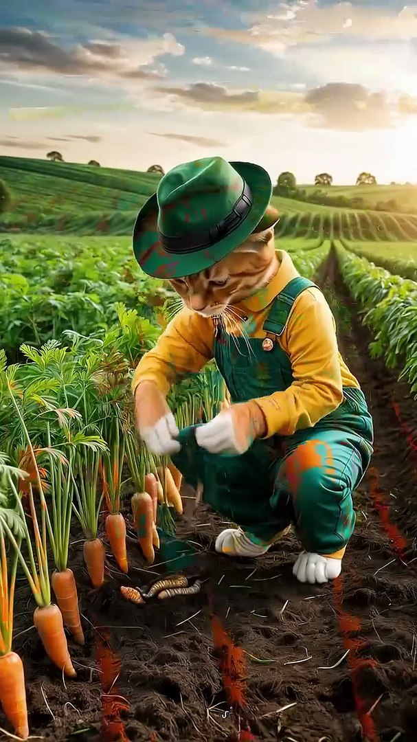 ⁣Cute AI kitten grows carrots #ai #cute #rabbit _ MEOW MEOW AI